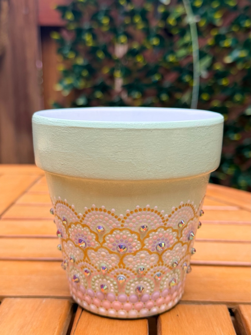 Hand Painted Dot Mandala Clay Pot 4" - Mint Green Pink Pastel Planter Gift